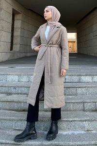 Lamelif Kuşak Bağlamalı Mont Toprak