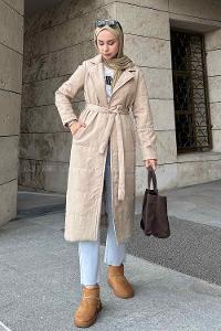 Lamelif Kuşak Bağlamalı Mont Vizonrengi