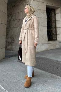 Lamelif Kuşak Bağlamalı Mont Vizonrengi