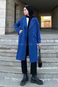 Lamelif Zikzak Desen Kaban Mavi