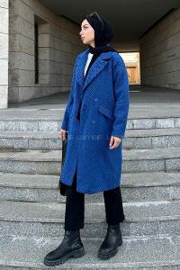 Lamelif Zikzak Desen Kaban Mavi