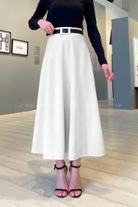 Lamelif Kloş Etek Beyaz