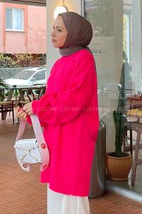 Candy Pink Crew Neck Knitwear Tunic