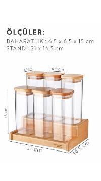 Lamelif 7 Parça Bambu Kapaklı Merdivenli Baharatlık Seti