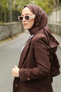 Lamelif Dama Desen Jakar Şal Acı Kahve