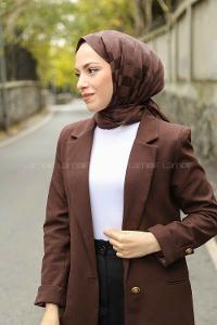 Lamelif Dama Desen Jakar Şal Acı Kahve