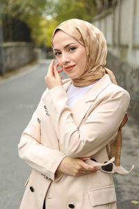 Lamelif Dama Desen Jakar Şal Camel