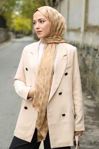 Lamelif Dama Desen Jakar Şal Camel