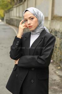 Lamelif Dama Desen Jakar Şal Gri