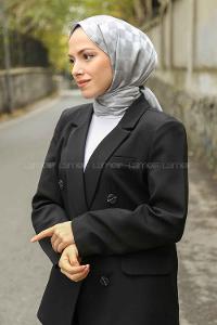 Lamelif Dama Desen Jakar Şal Gri