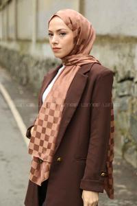 Lamelif Dama Desen Jakar Şal Kahverengi