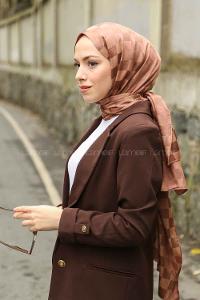 Lamelif Dama Desen Jakar Şal Kahverengi