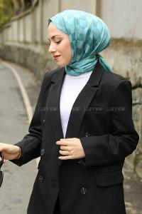 Lamelif Dama Desen Jakar Şal Turkuaz