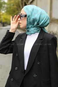 Lamelif Dama Desen Jakar Şal Turkuaz