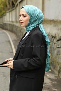 Lamelif Dama Desen Jakar Şal Turkuaz