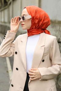 Lamelif Dama Desen Jakar Şal Turuncu