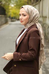 Lamelif Dama Desen Jakar Şal Vizon