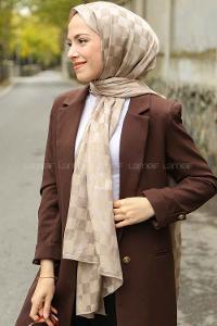 Lamelif Dama Desen Jakar Şal Vizon