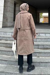 Lamelif Uzun Kaşe Kaban Sütlü Kahve