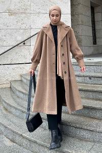 Brown V Neck Long Arm Stamp Fabric Coat
