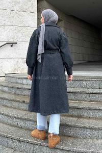 Lamelif Balon Kol Kaşe Kaban Siyah