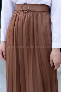 Tan Faux Leather Unprinted Pleated Skirt
