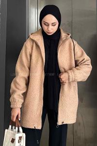 Mink Hood Neck Long Arm Cotton Fabric Coat