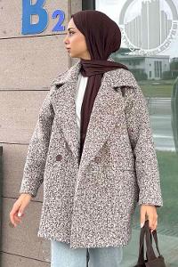 Brown Medium V Neck Long Arm Stamp Fabric Coat