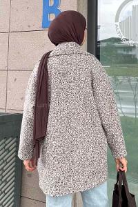 Brown Medium V Neck Long Arm Stamp Fabric Coat