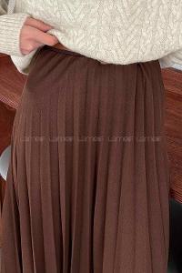 Bitter Brown Viscose Fabric Unprinted Pleated Skirt