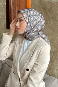 Lamelif Etnik Çiçek Desen Soft Eşarp Serisi Kahverengi