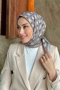 Lamelif Etnik Çiçek Desen Soft Eşarp Serisi Kahverengi