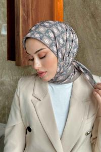 Lamelif Etnik Çiçek Desen Soft Eşarp Serisi Kahverengi