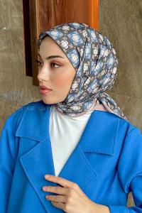 Lamelif Etnik Çiçek Desen Soft Eşarp Serisi Tozlu Kahve