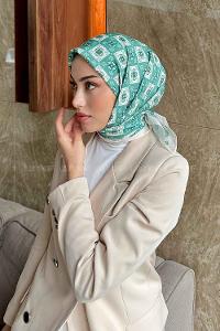 Lamelif Etnik Çiçek Desen Soft Eşarp Serisi Yaprak Yeşili
