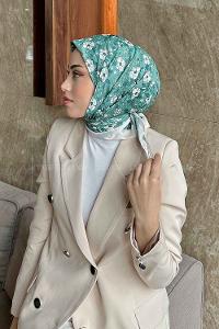 Lamelif Garden Desen Soft Eşarp Serisi Yaprak Yeşili