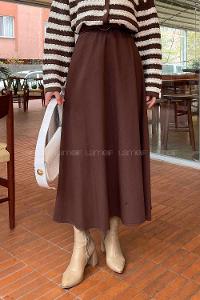 Lamelif Kloş Keten Etek Acı Kahve