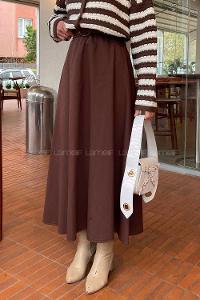 Lamelif Kloş Keten Etek Acı Kahve