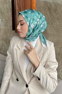 Lamelif Mini Çiçek Desen Soft Eşarp Serisi Mint Yeşili
