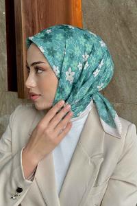 Lamelif Mini Çiçek Desen Soft Eşarp Serisi Mint Yeşili