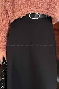 Lamelif Scuba Kumaş Kloş Etek Siyah