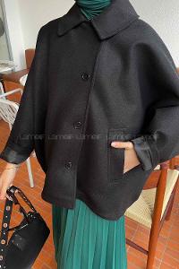 Modalamelif Yarasa Kaşe Kısa Kaban Siyah