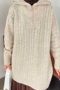Beige Choker Neck Knitwear Tunic