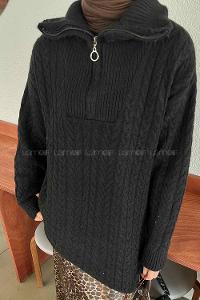 Black Choker Neck Knitwear Tunic