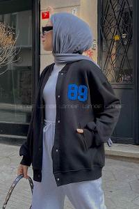 Black Mandarin Collar Long Arm Cotton Fabric Jacket