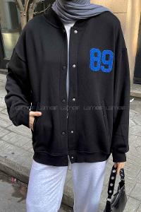 Black Mandarin Collar Long Arm Cotton Fabric Jacket