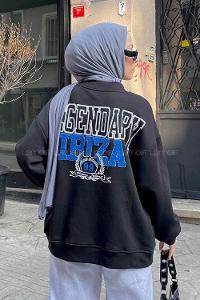 Black Mandarin Collar Long Arm Cotton Fabric Jacket