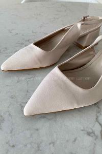 Beige Heeled Fabric Shoes