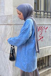 Blue Medium Crew Neck Knitwear Tunic