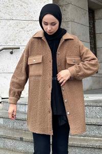 Lamelif Boydan Düğmeli Buklet Gömlek Kahverengi